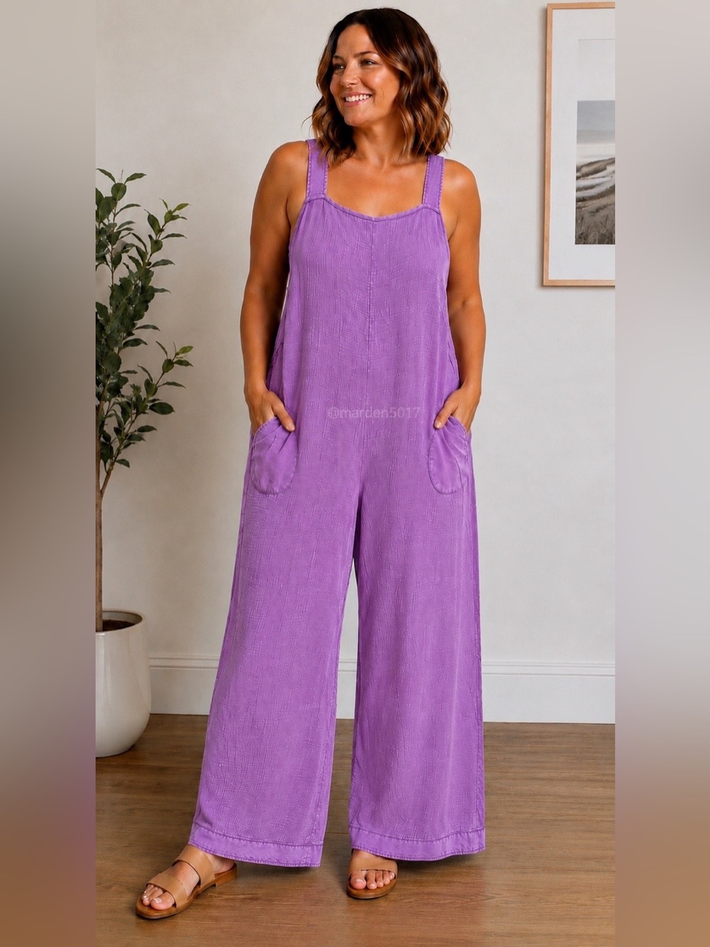 Zenana Relaxed Wide-Leg Pink Jumpsuit with Pockets - Picture 1 of 5